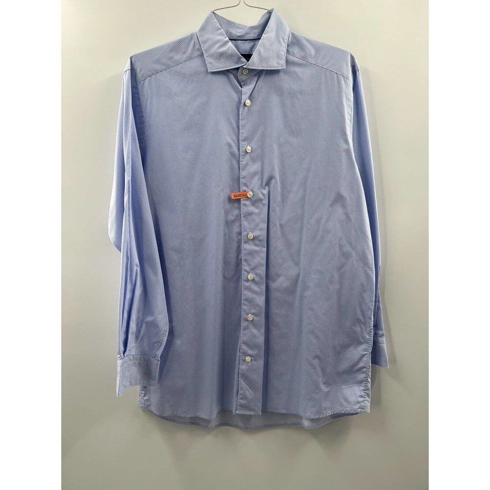Eton Men’s Long Sleeve Contemporary Button Up Shirt Blue Check Size Large EUC